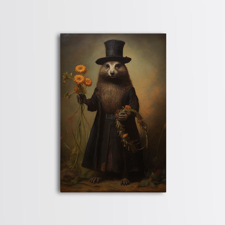 Marmot Gardener, Victorian Animal Portrait, Halloween Art, Gothic Whimsy Decor, Anthropomorphic Costume Art