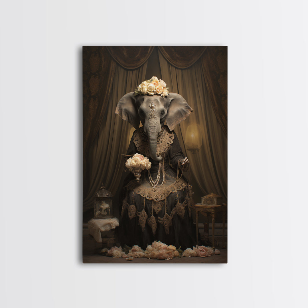 Elephant Dowager, Victorian Animal Portrait, Halloween Art, Gothic Whimsy Decor, Anthropomorphic Costume Art