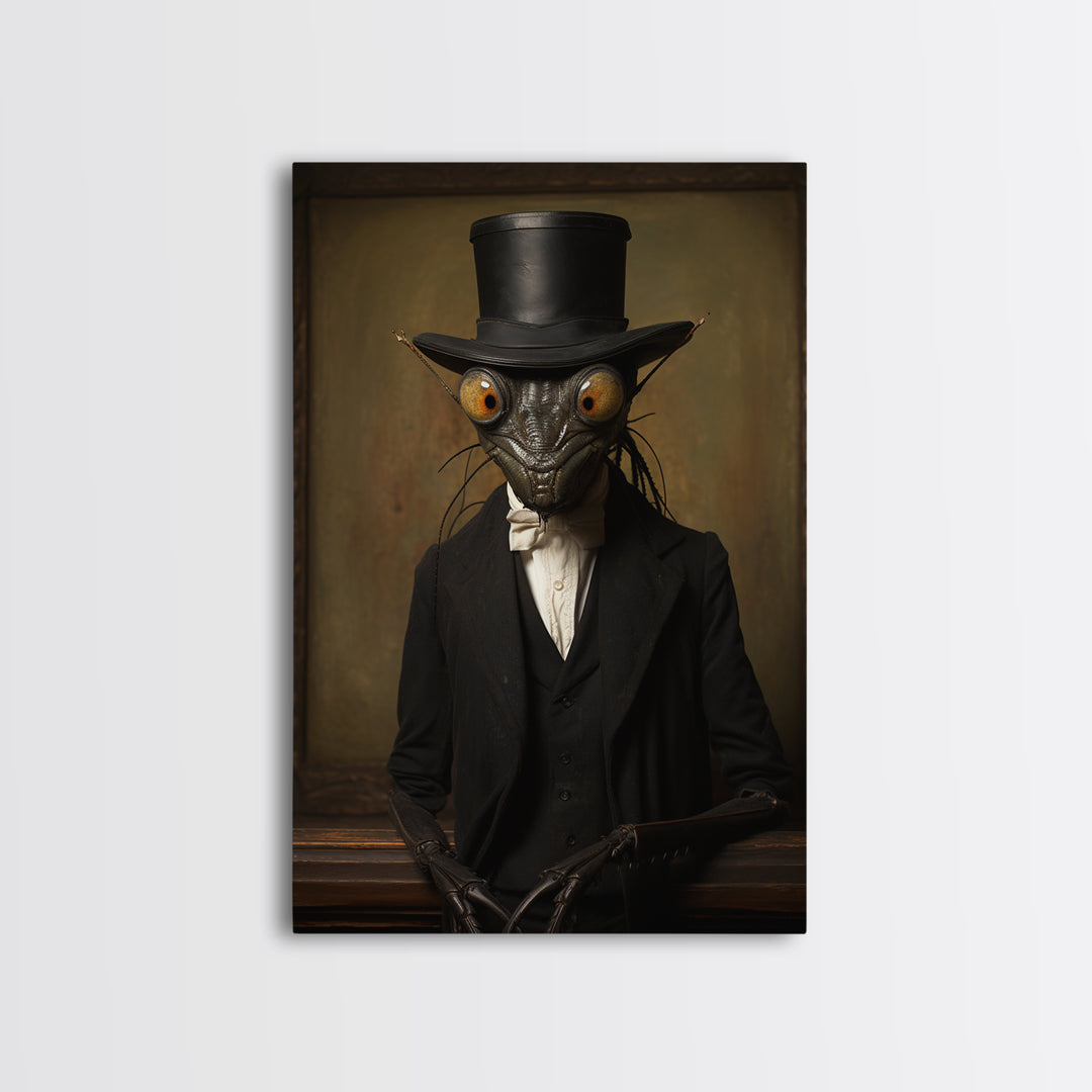 Mantis Archivist, Victorian Animal Portrait, Halloween Art, Gothic Whimsy Decor, Anthropomorphic Costume Art