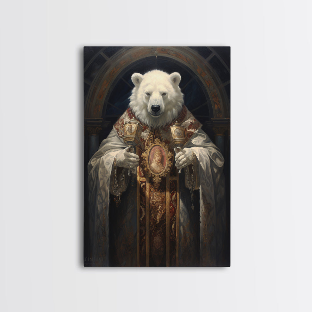 Polar Bear Bishop, Victorian Animal Portrait, Halloween Art, Gothic Whimsy Decor, Anthropomorphic Costume Art