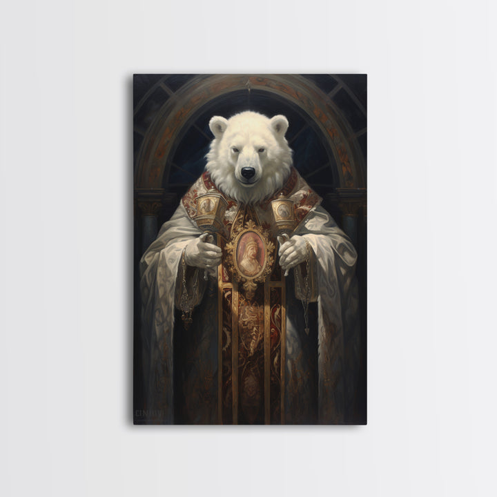 Polar Bear Bishop, Victorian Animal Portrait, Halloween Art, Gothic Whimsy Decor, Anthropomorphic Costume Art