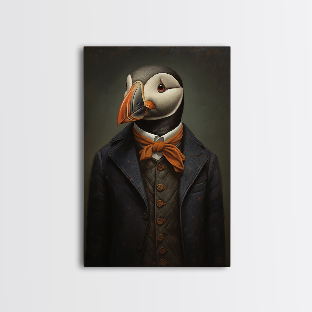Puffin Schoolmaster, Victorian Animal Portrait, Halloween Art, Gothic Whimsy Decor, Anthropomorphic Costume Art