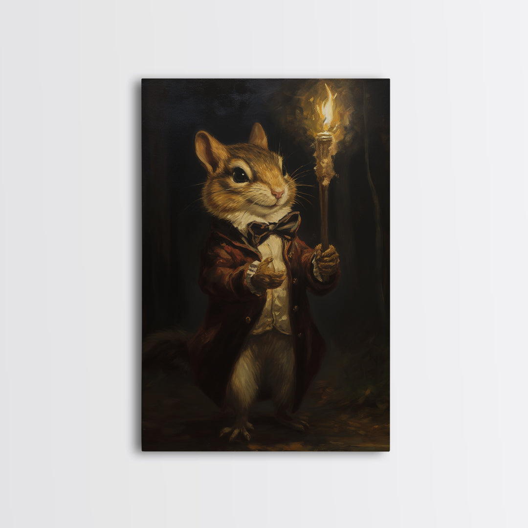 Chipmunk Conductor, Victorian Animal Portrait, Halloween Art, Gothic Whimsy Decor, Anthropomorphic Costume Art