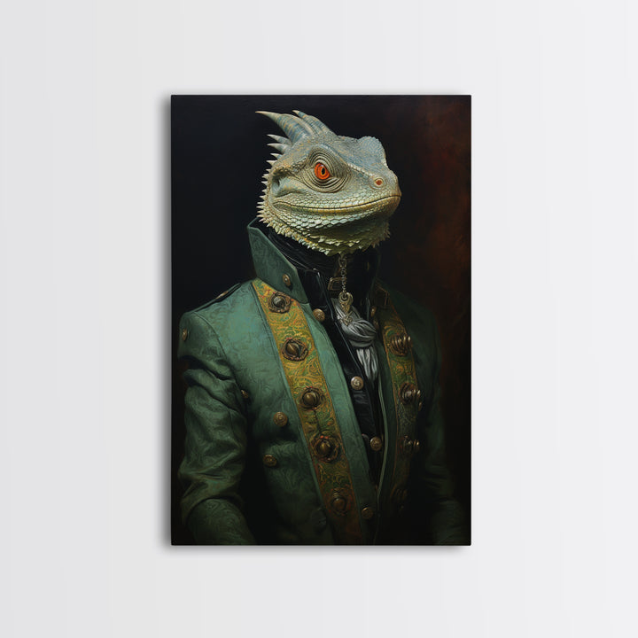 Iguana Vizier, Victorian Animal Portrait, Halloween Art, Gothic Whimsy Decor, Anthropomorphic Costume Art