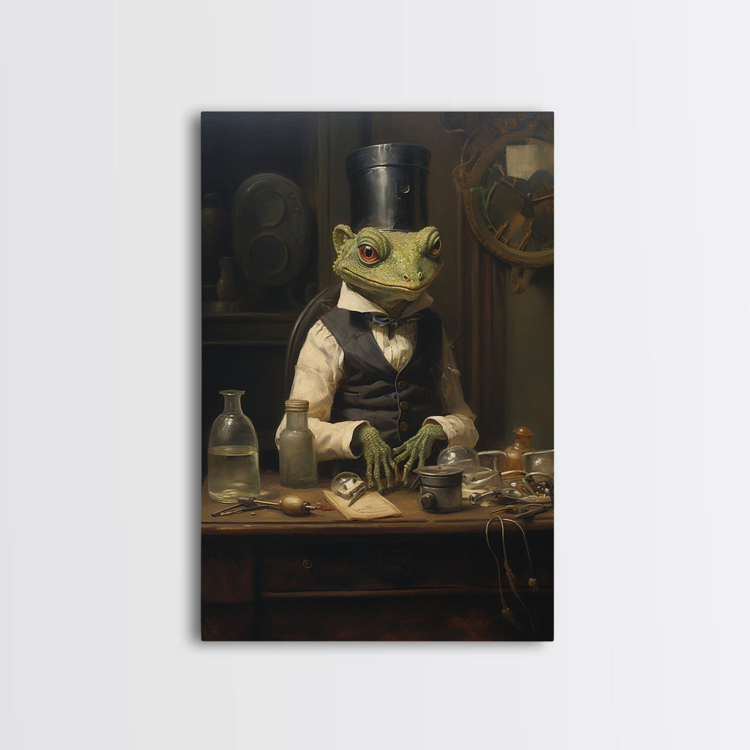 Gecko Watchmaker, Victorian Animal Portrait, Halloween Art, Gothic Whimsy Decor, Anthropomorphic Costume Art