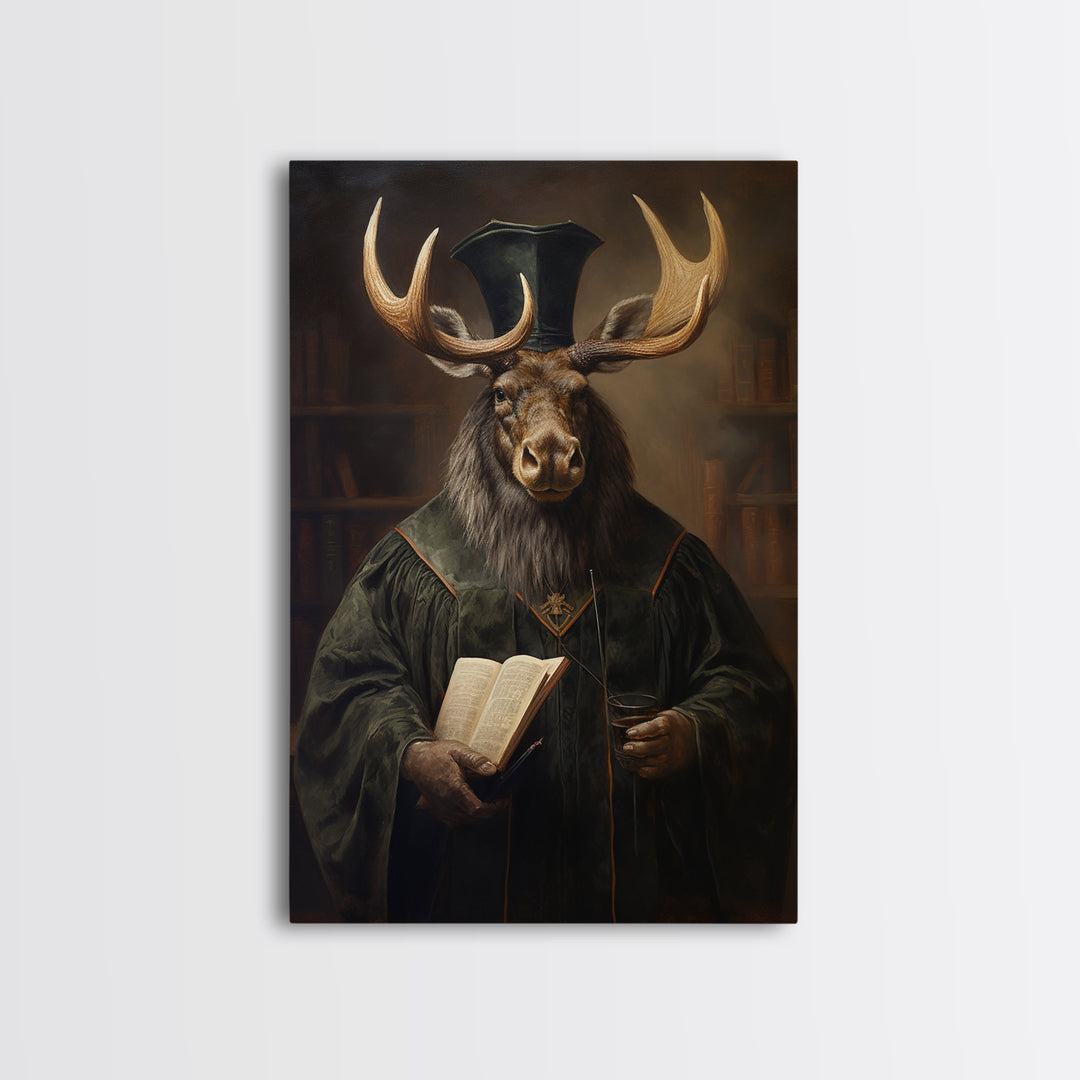 Moose Professor, Victorian Animal Portrait, Halloween Art, Gothic Whimsy Decor, Anthropomorphic Costume Art