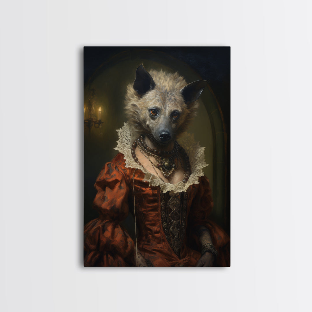 Hyena Social Climber, Victorian Animal Portrait, Halloween Art, Gothic Whimsy Decor, Anthropomorphic Costume Art