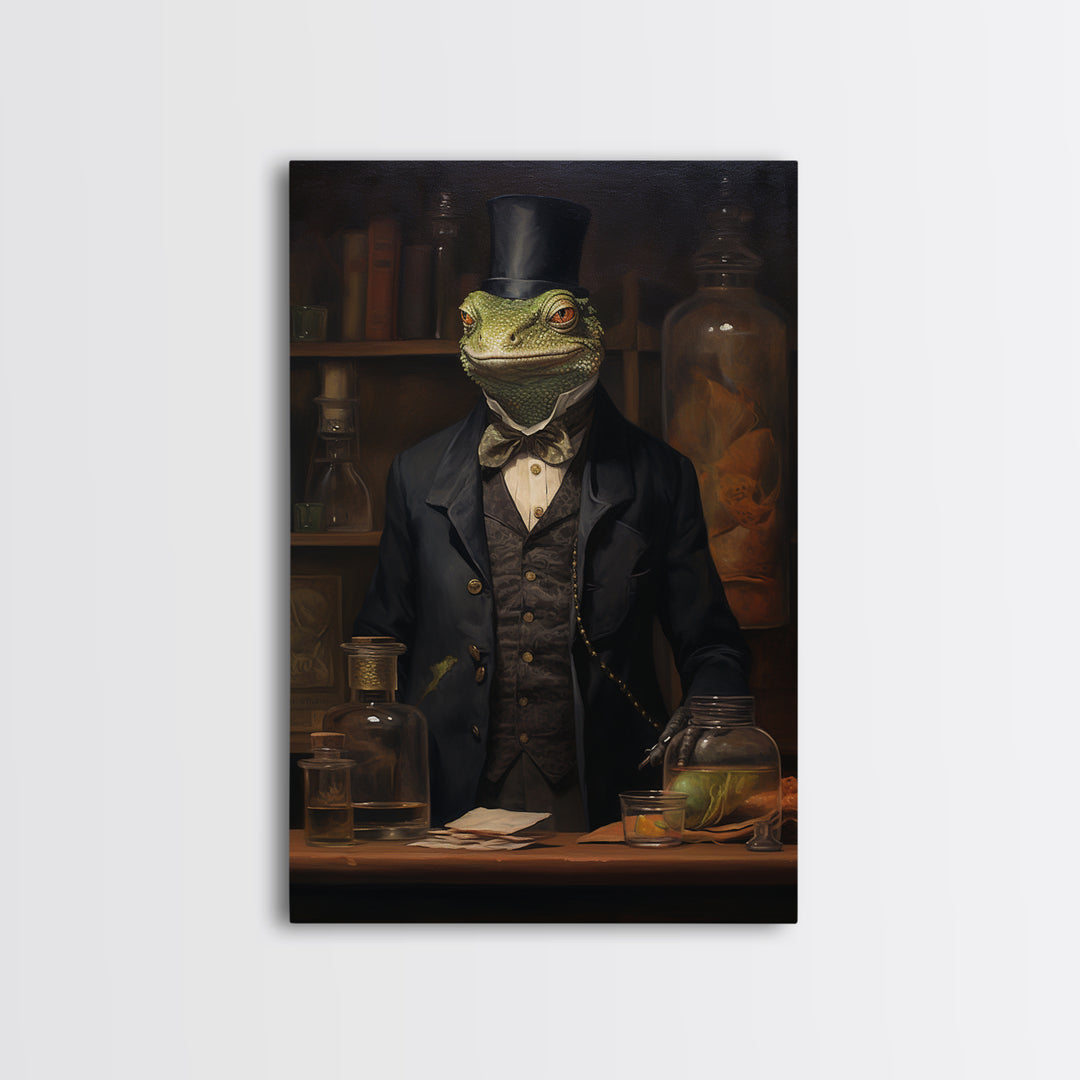 Lizard Chemist, Victorian Animal Portrait, Halloween Art, Gothic Whimsy Decor, Anthropomorphic Costume Art