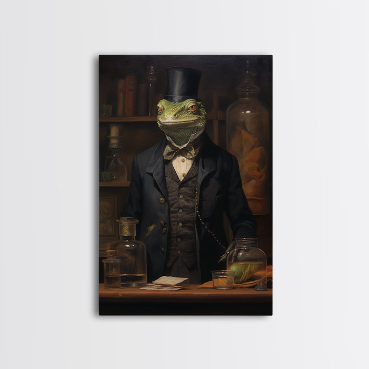 Lizard Chemist, Victorian Animal Portrait, Halloween Art, Gothic Whimsy Decor, Anthropomorphic Costume Art