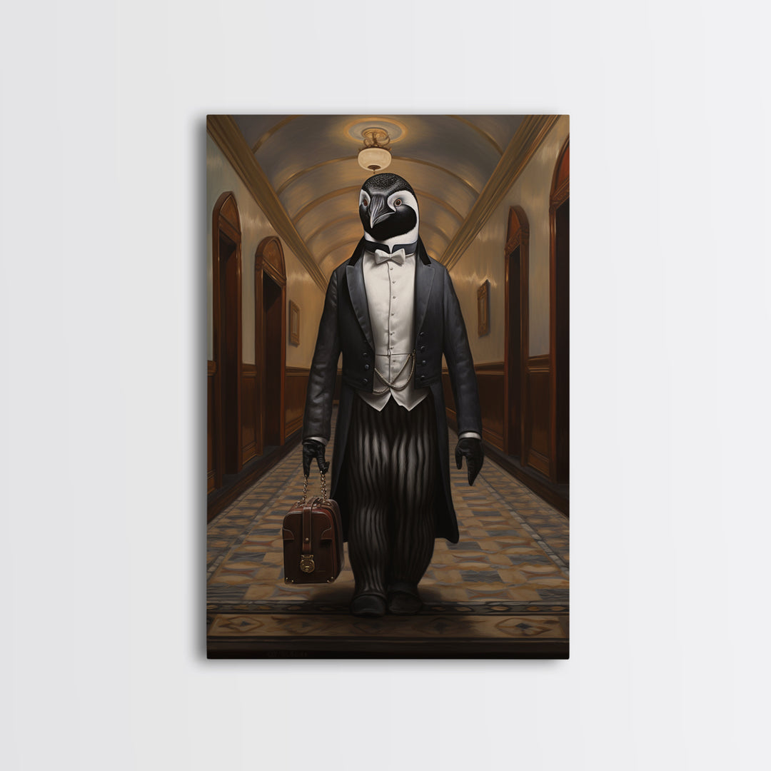 Penguin Concierge, Victorian Animal Portrait, Halloween Art, Gothic Whimsy Decor, Anthropomorphic Costume Art