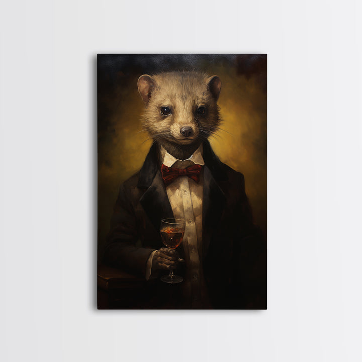 Mongoose Gambler, Victorian Animal Portrait, Halloween Art, Gothic Whimsy Decor, Anthropomorphic Costume Art