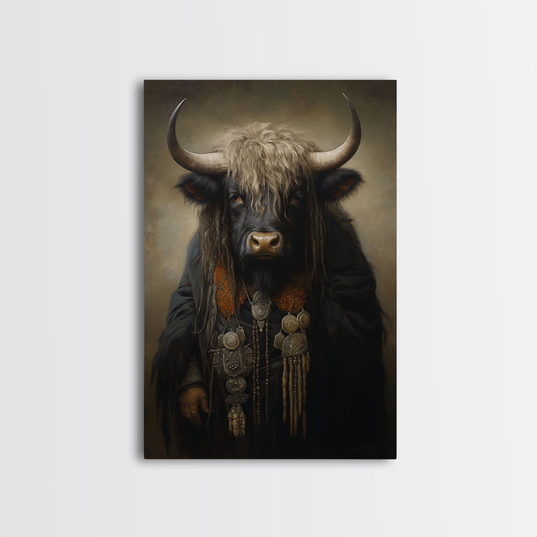 Yak Matriarch, Victorian Animal Portrait, Halloween Art, Gothic Whimsy Decor, Anthropomorphic Costume Art