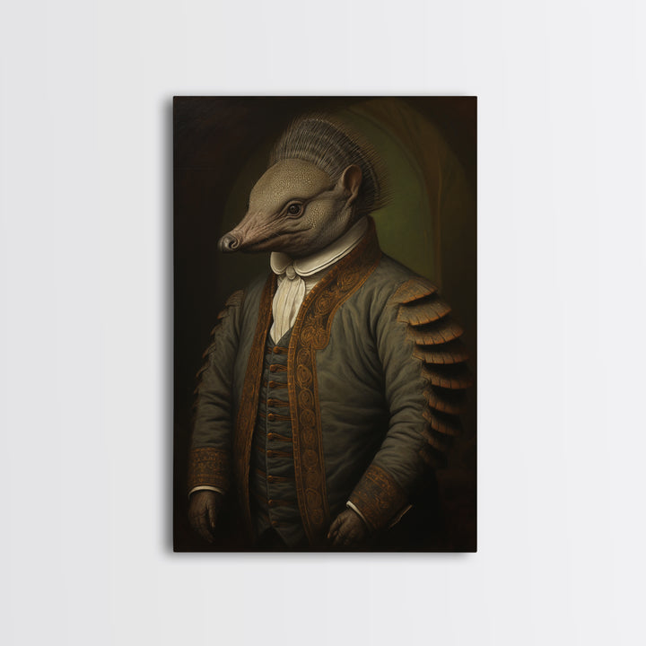 Armadillo Clerk, Victorian Animal Portrait, Halloween Art, Gothic Whimsy Decor, Anthropomorphic Costume Art