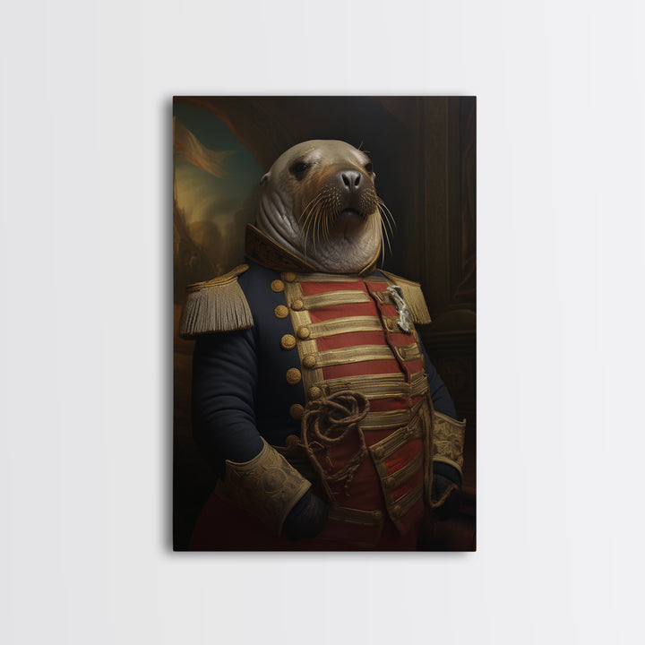 Walrus Commodore, Victorian Animal Portrait, Halloween Art, Gothic Whimsy Decor, Anthropomorphic Costume Art