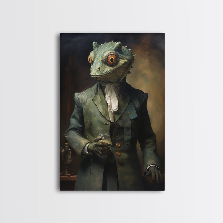Chameleon Painter, Victorian Animal Portrait, Halloween Art, Gothic Whimsy Decor, Anthropomorphic Costume Art
