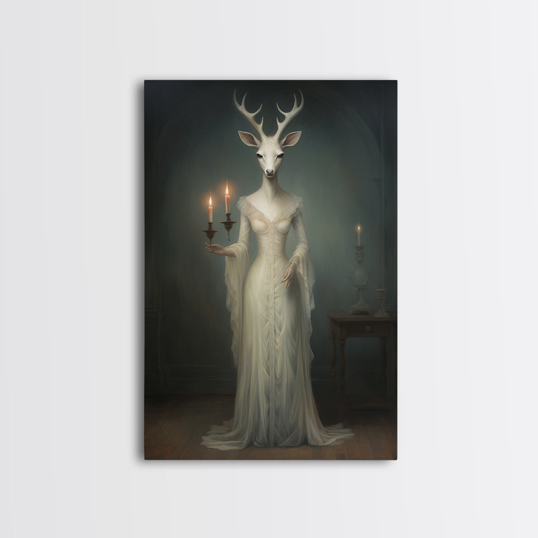 Antelope Debutante, Victorian Animal Portrait, Halloween Art, Gothic Whimsy Decor, Anthropomorphic Costume Art