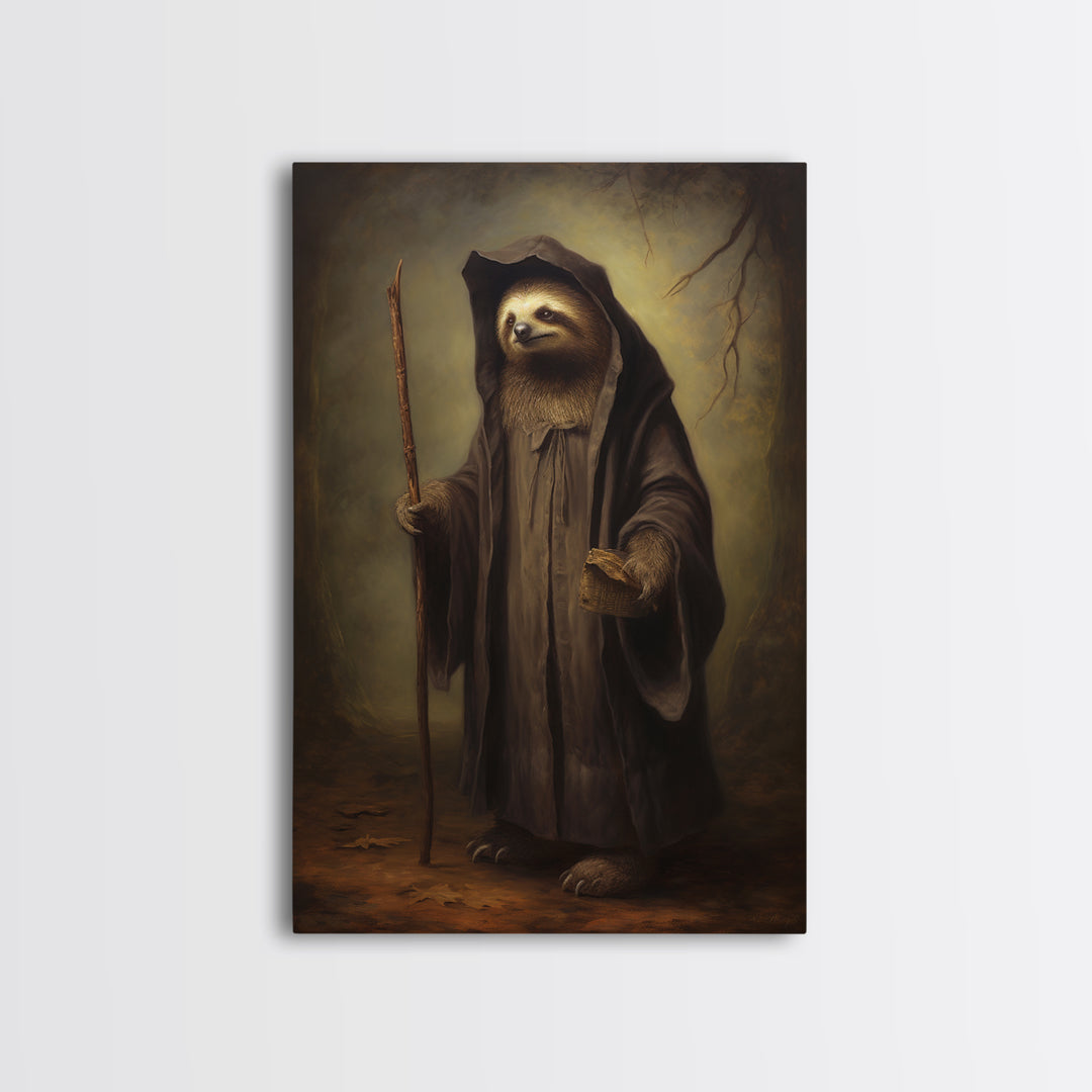 Sloth Philosopher, Victorian Animal Portrait, Halloween Art, Gothic Whimsy Decor, Anthropomorphic Costume Art