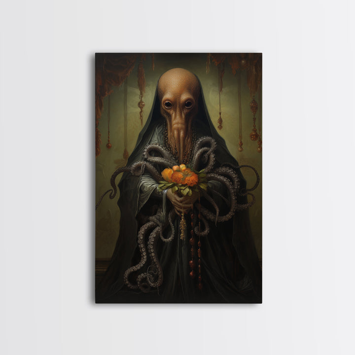 Octopus Matron, Victorian Animal Portrait, Halloween Art, Gothic Whimsy Decor, Anthropomorphic Costume Art
