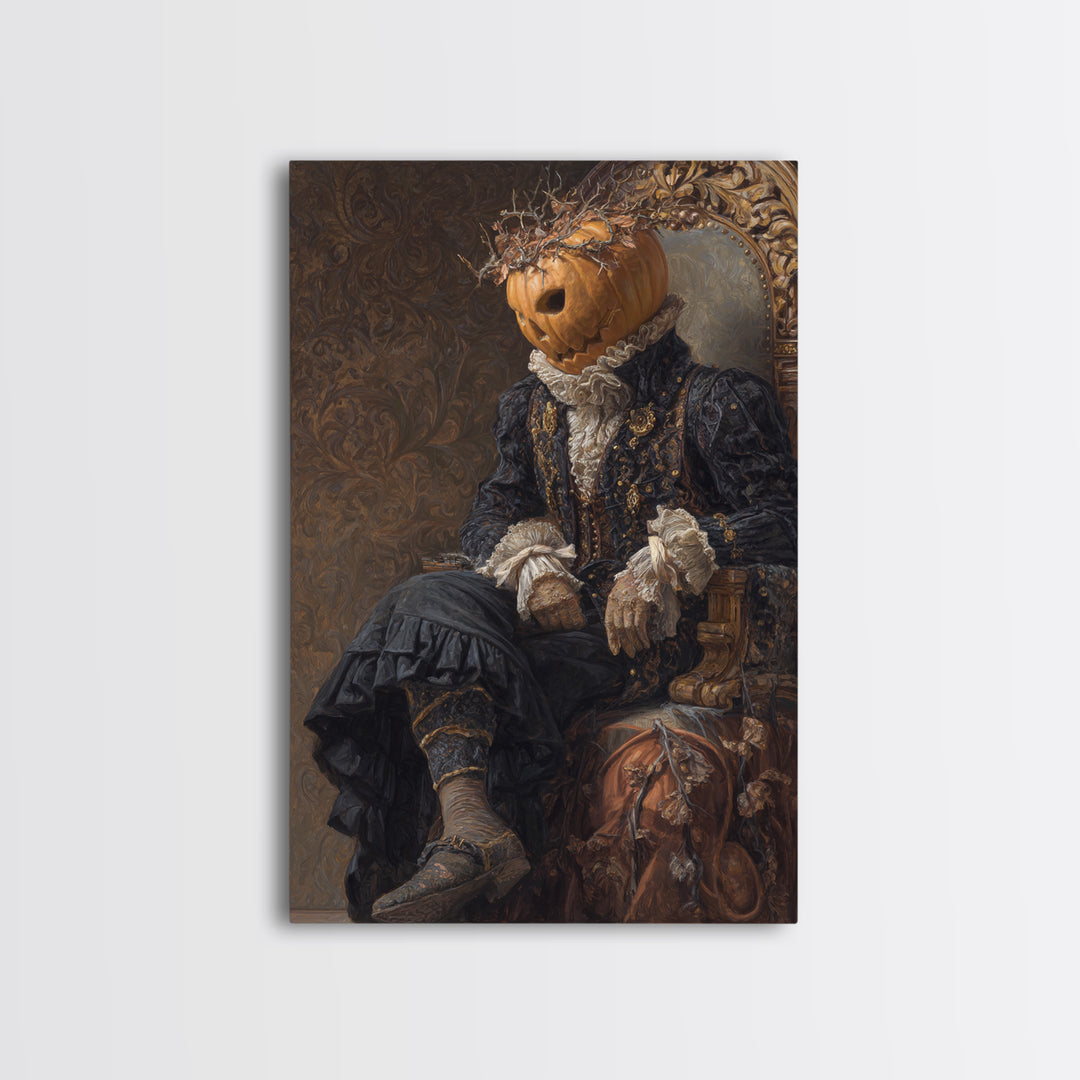 The Jack-O'-Lantern King, Macabre Victorian Decor, Vertical Wall Art, Framed Canvas Print, Gothic Wall Decor, Halloween Portrait Art