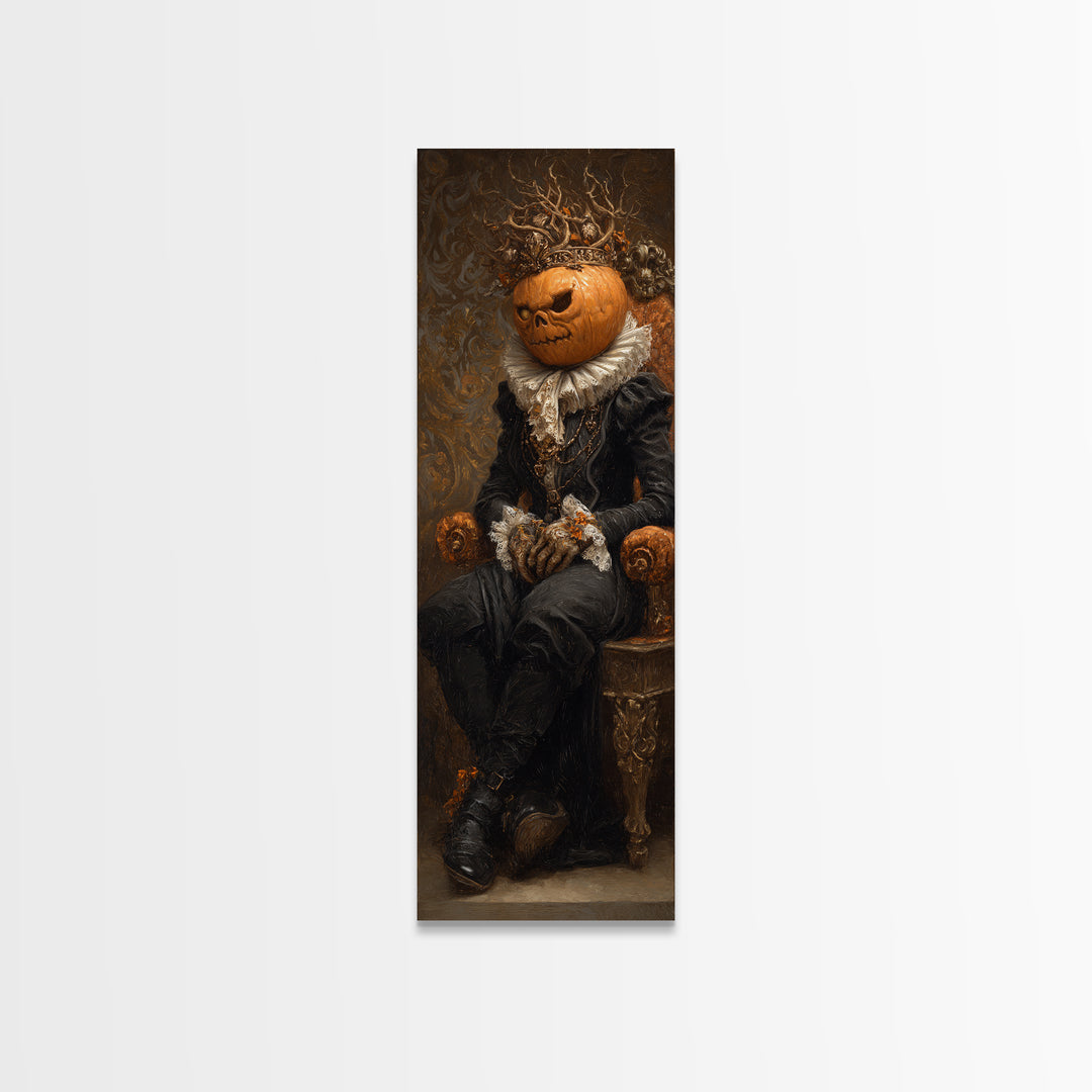 The Jack-O'-Lantern King, Antique Gothic Portrait, Tall Narrow Wall Art, Canvas Print, Gothic Wall Decor, Halloween Portrait Art