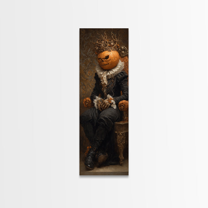 The Jack-O'-Lantern King, Antique Gothic Portrait, Tall Narrow Wall Art, Canvas Print, Gothic Wall Decor, Halloween Portrait Art