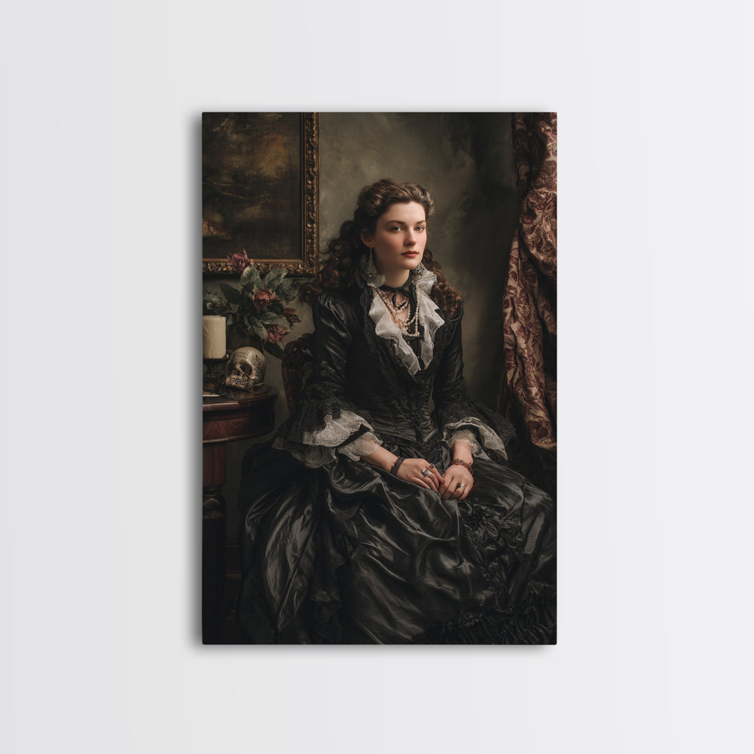 The Moonlit Witch, Macabre Victorian Decor, Vertical Wall Art, Framed Canvas Print, Gothic Wall Decor, Halloween Portrait Art
