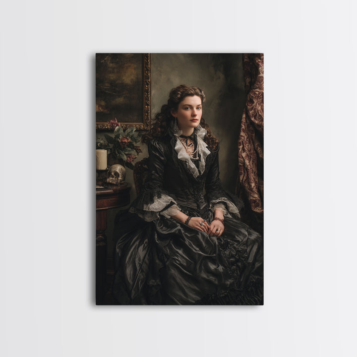 The Moonlit Witch, Macabre Victorian Decor, Vertical Wall Art, Framed Canvas Print, Gothic Wall Decor, Halloween Portrait Art