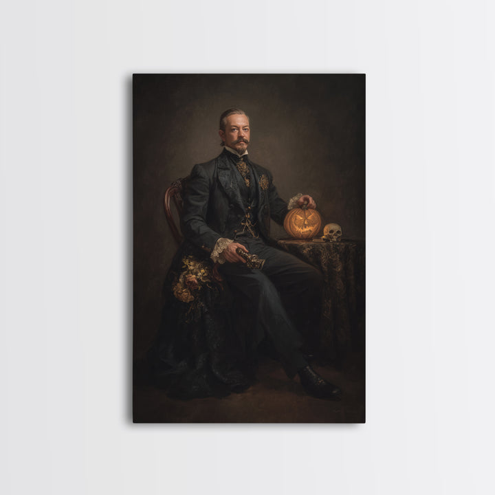 The Headless Horseman, Dark Academia Wall Art, Vertical Wall Art, Canvas Print, Gothic Wall Decor, Halloween Portrait Art, Macabre Wall Art