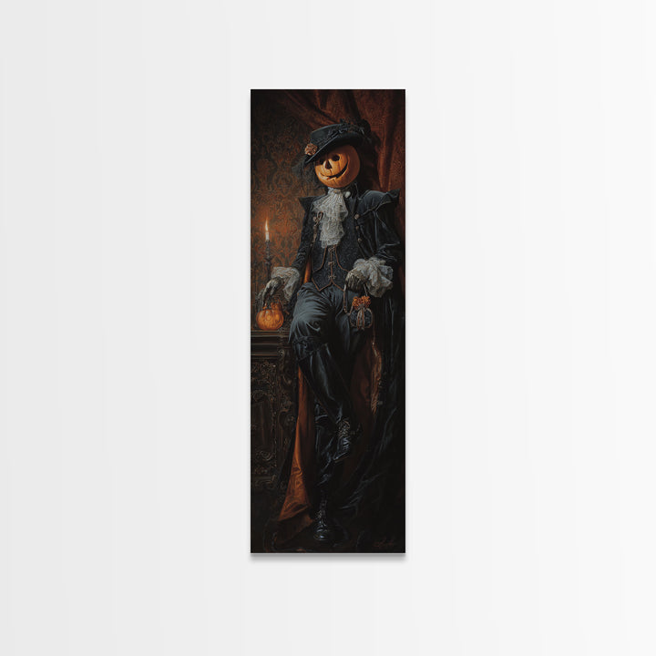 The Headless Horseman, Dark Academia Wall Art, Tall Narrow Wall Art, Framed Canvas Print, Gothic Wall Decor, Halloween Portrait Art