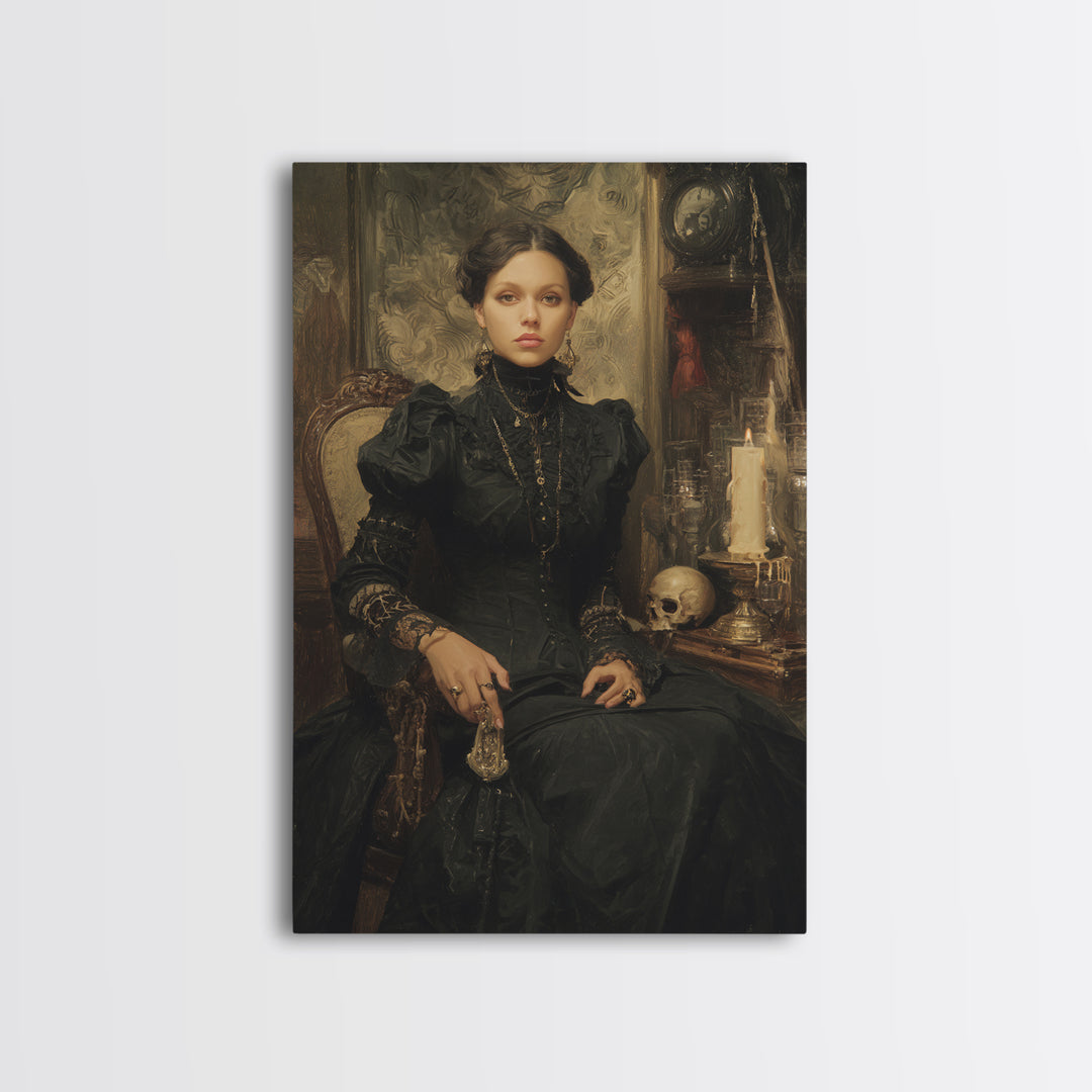 The Stitched Giant, Antique Gothic Portrait, Vertical Wall Art, Framed Canvas Print, Gothic Wall Decor, Halloween Portrait Art