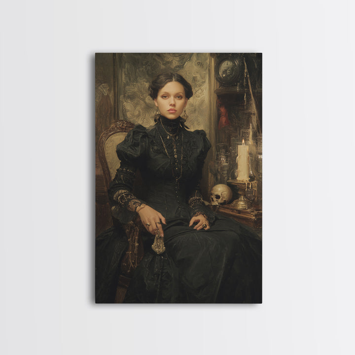 The Stitched Giant, Antique Gothic Portrait, Vertical Wall Art, Framed Canvas Print, Gothic Wall Decor, Halloween Portrait Art