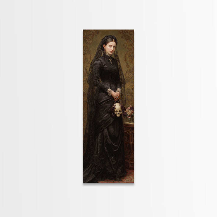 The Skeletal Bride, Dark Academia Wall Art, Tall Narrow Wall Art, Canvas Print, Gothic Wall Decor, Halloween Portrait Art