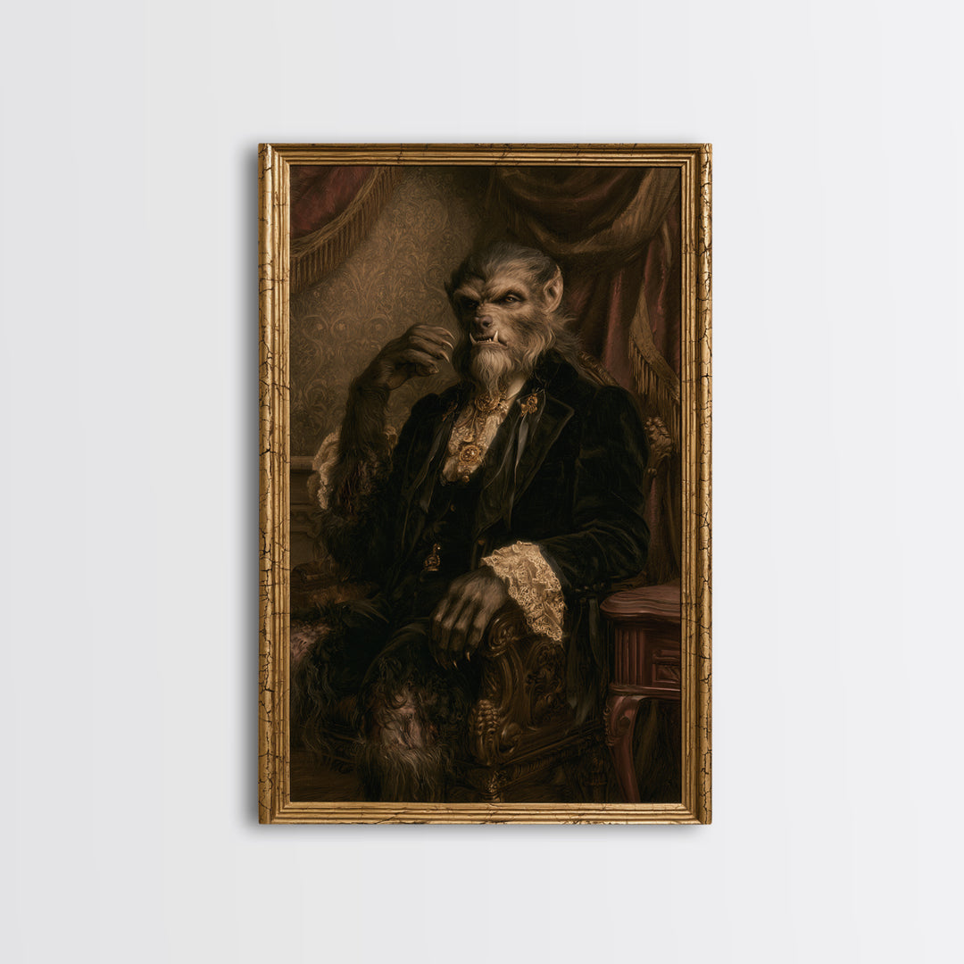 The Moon-Cursed Werewolf, Victorian Horror Portrait, Vertical Wall Art, Canvas Print, Gothic Wall Decor, Halloween Portrait Art