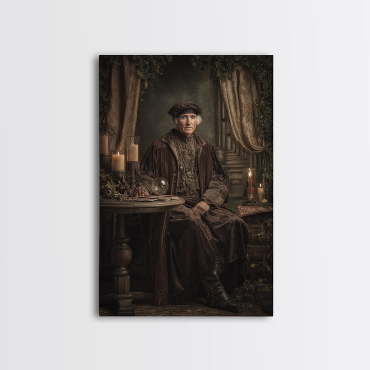 The Midnight Fortune Teller, Macabre Victorian Decor, Vertical Wall Art, Framed Canvas Print, Gothic Wall Decor, Halloween Portrait Art
