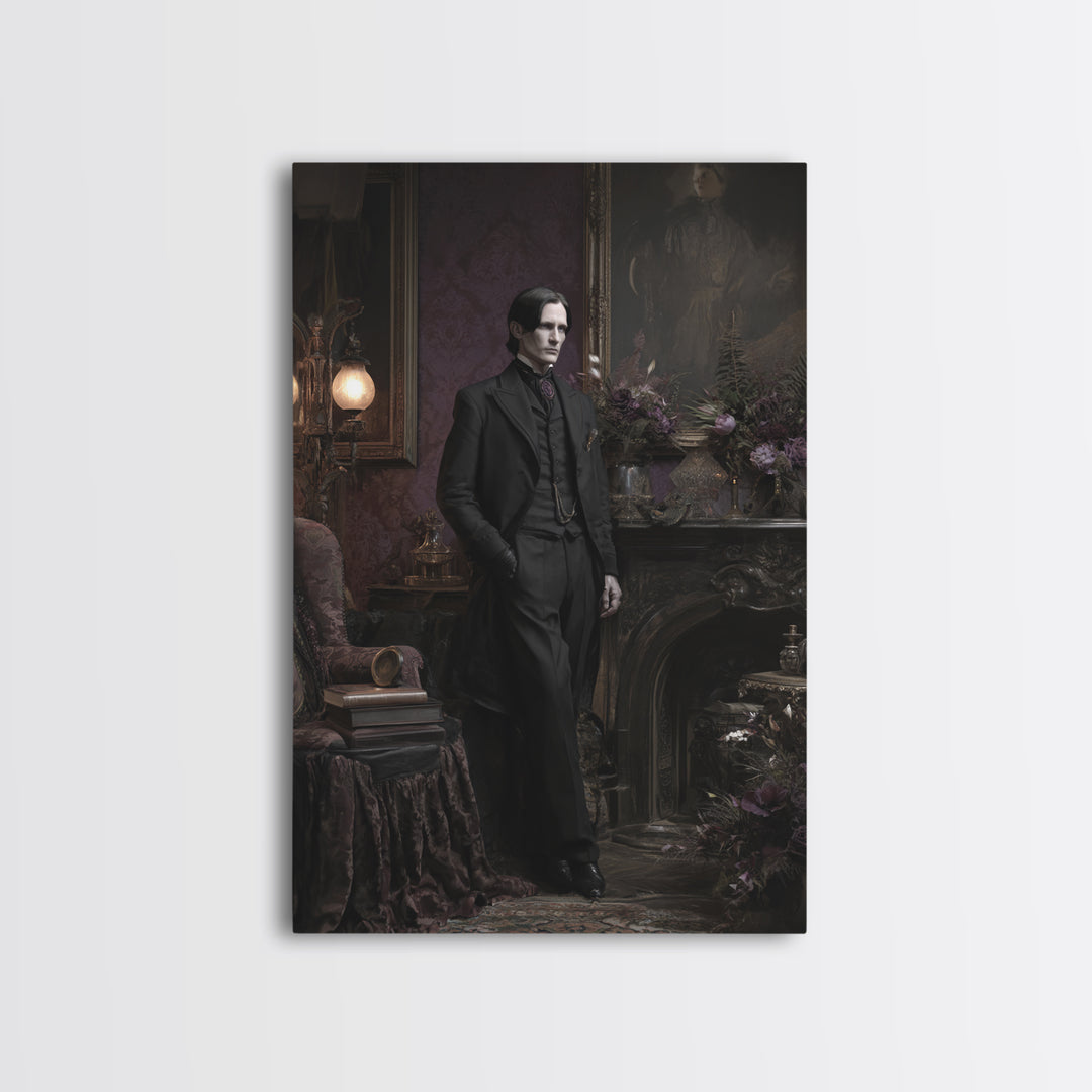 The Sinister Undertaker, Dark Academia Wall Art, Vertical Wall Art, Canvas Print, Gothic Wall Decor, Halloween Portrait Art