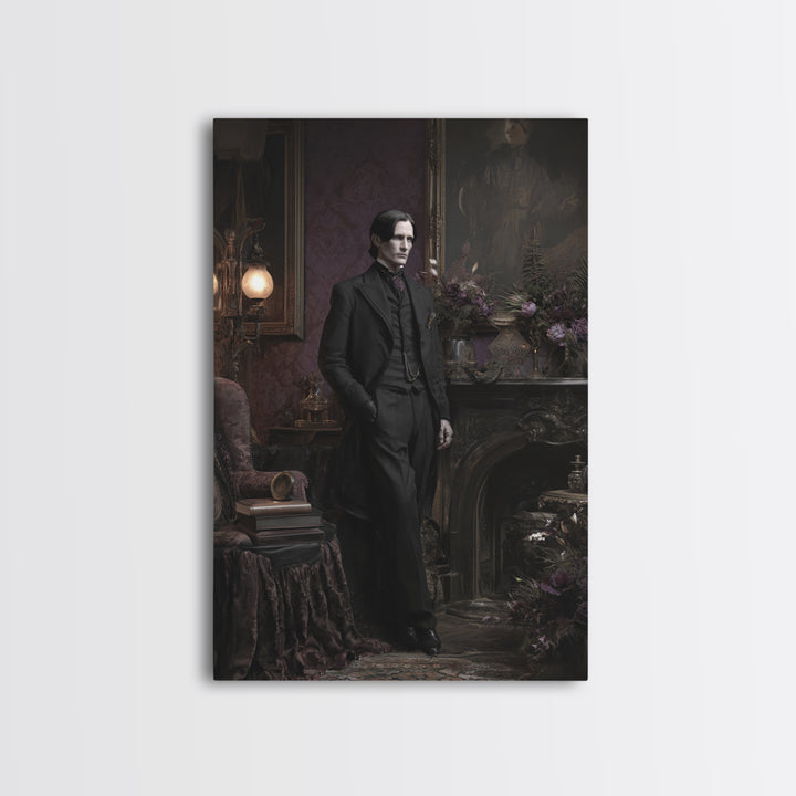 The Sinister Undertaker, Dark Academia Wall Art, Vertical Wall Art, Canvas Print, Gothic Wall Decor, Halloween Portrait Art