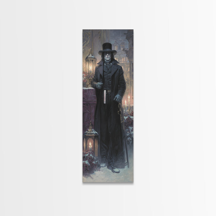 The Sinister Undertaker, Antique Gothic Portrait, Tall Narrow Wall Art, Framed Canvas Print, Gothic Wall Decor, Halloween Portrait Art