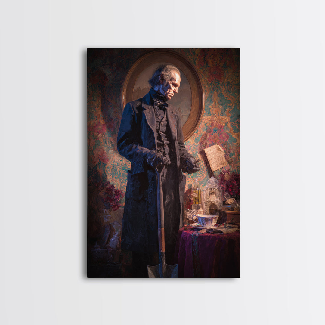 The Lantern Gravedigger, Antique Gothic Portrait, Vertical Wall Art, Canvas Print, Gothic Wall Decor, Halloween Portrait Art