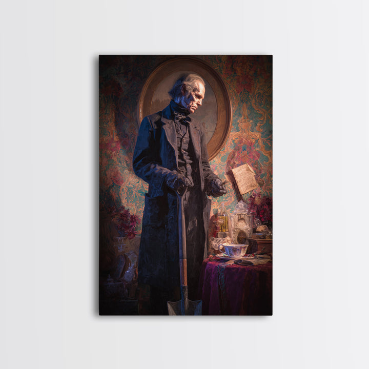 The Lantern Gravedigger, Antique Gothic Portrait, Vertical Wall Art, Canvas Print, Gothic Wall Decor, Halloween Portrait Art