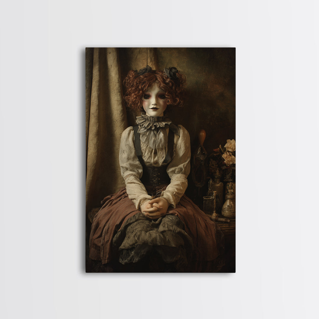 The Haunted Porcelain Doll, Victorian Gothic Art, Vertical Wall Art, Canvas Print, Gothic Wall Decor, Halloween Portrait Art