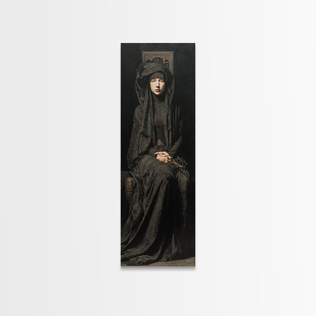 The Raven Keeper, Antique Gothic Portrait, Tall Narrow Wall Art, Canvas Print, Gothic Wall Decor, Halloween Portrait Art