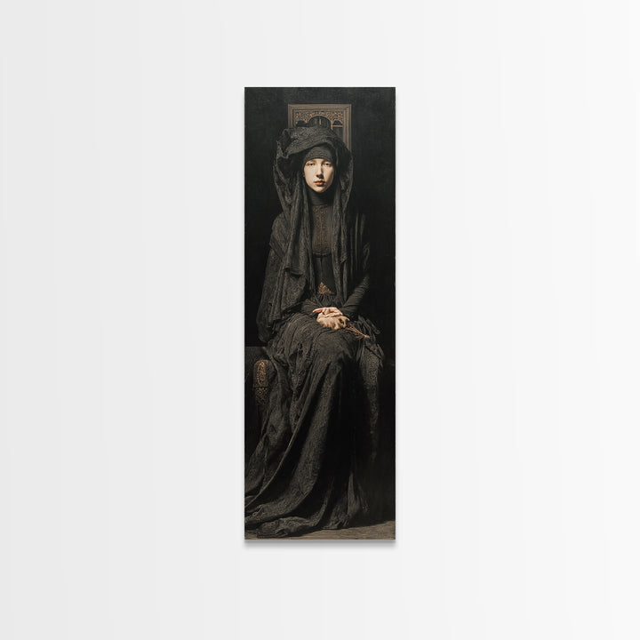 The Raven Keeper, Antique Gothic Portrait, Tall Narrow Wall Art, Canvas Print, Gothic Wall Decor, Halloween Portrait Art