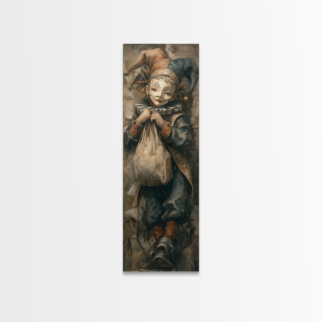 The Masked Candy Collector, Dark Academia Wall Art, Tall Narrow Wall Art, Framed Canvas Print, Gothic Wall Decor, Halloween Portrait Art