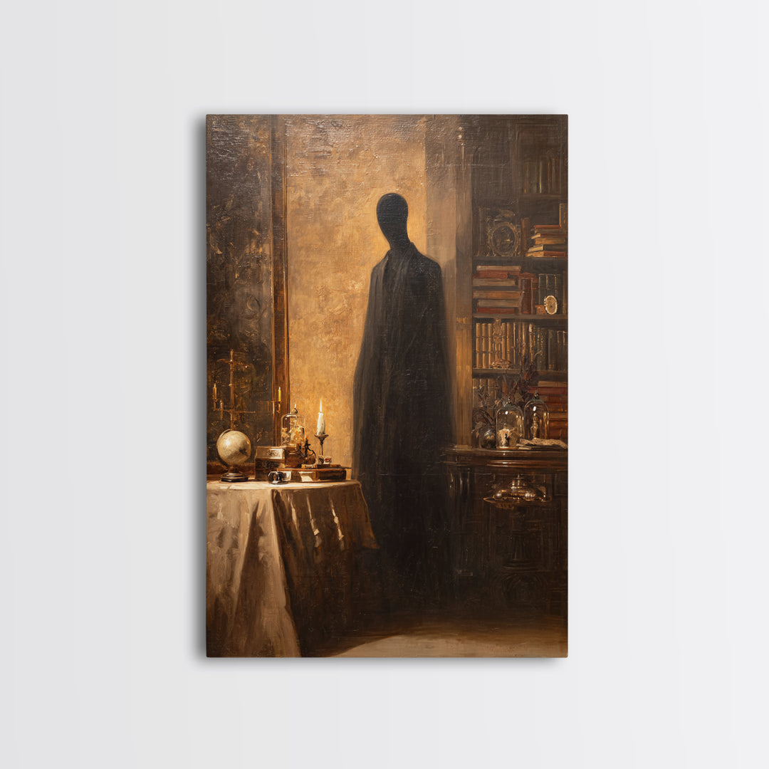 The Shadow Person, Macabre Victorian Decor, Vertical Wall Art, Framed Canvas Print, Gothic Wall Decor, Halloween Portrait Art
