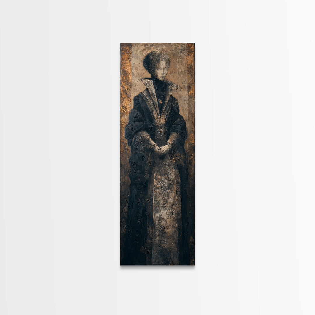The Shadow Person, Victorian Horror Portrait, Tall Narrow Wall Art, Framed Canvas Print, Gothic Wall Decor, Halloween Portrait Art