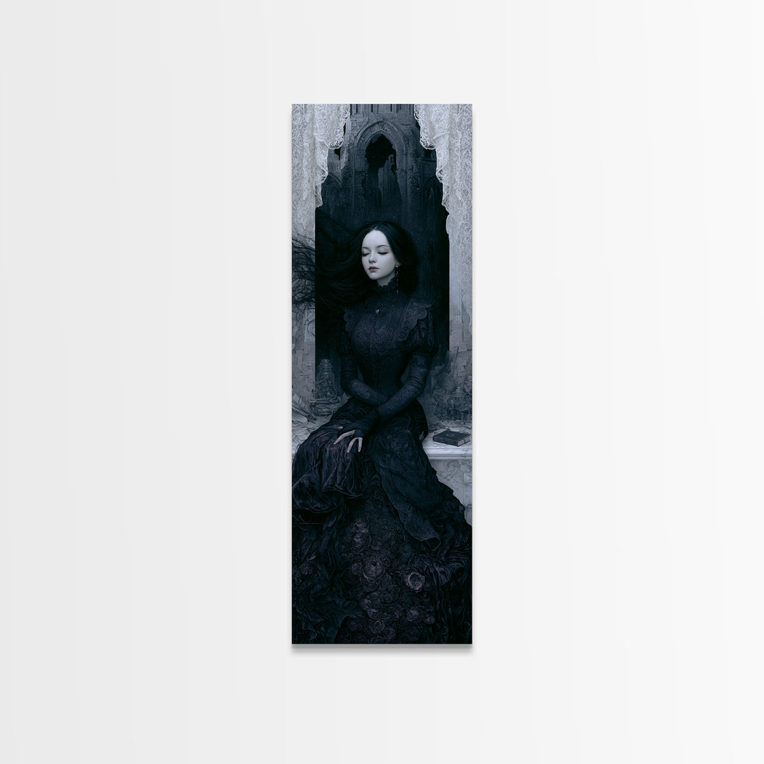 The Banshee Singer, Victorian Gothic Art, Tall Narrow Wall Art, Canvas Print, Gothic Wall Decor, Halloween Portrait Art, Macabre Wall Art
