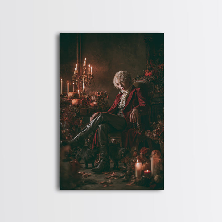 The Gargoyle Sentinel, Victorian Horror Portrait, Vertical Wall Art, Canvas Print, Gothic Wall Decor, Halloween Portrait Art