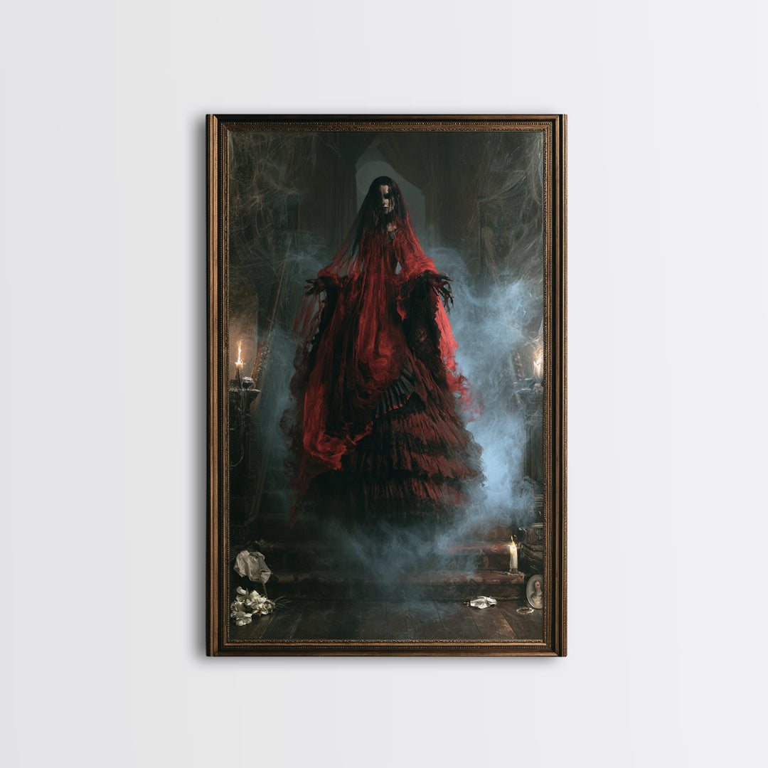 The Tattered Wraith, Victorian Gothic Art, Vertical Wall Art, Framed Canvas Print, Gothic Wall Decor, Halloween Portrait Art