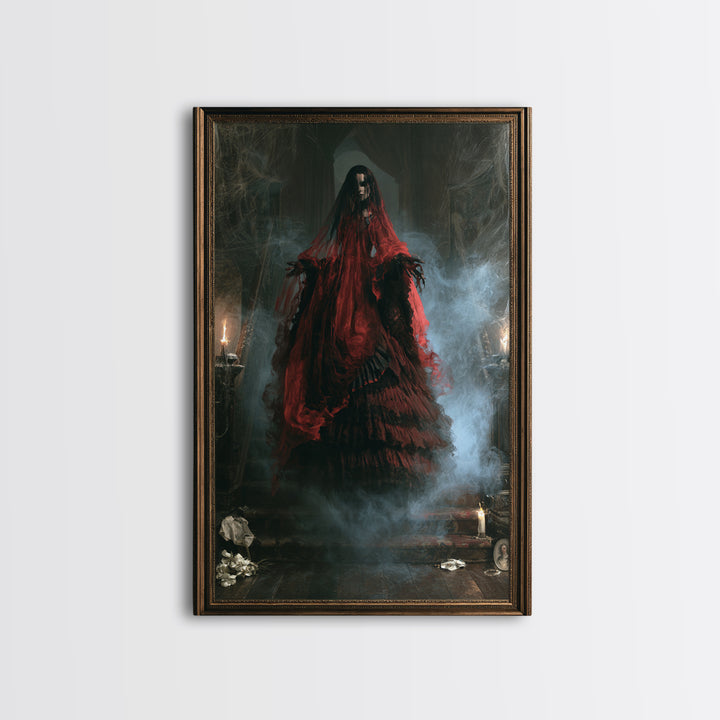 The Tattered Wraith, Victorian Gothic Art, Vertical Wall Art, Framed Canvas Print, Gothic Wall Decor, Halloween Portrait Art