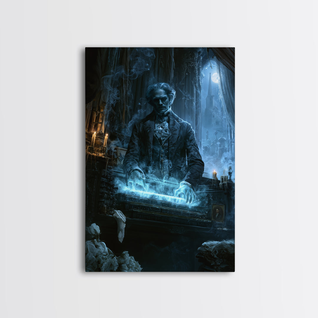 The Phantom Organist, Dark Academia Wall Art, Vertical Wall Art, Framed Canvas Print, Gothic Wall Decor, Halloween Portrait Art